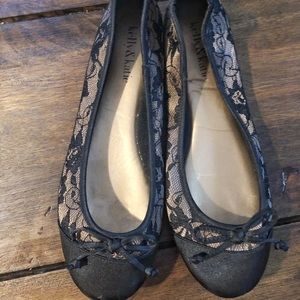 Kelly & Katie Lace Ballet Flats Black Nude Size 8